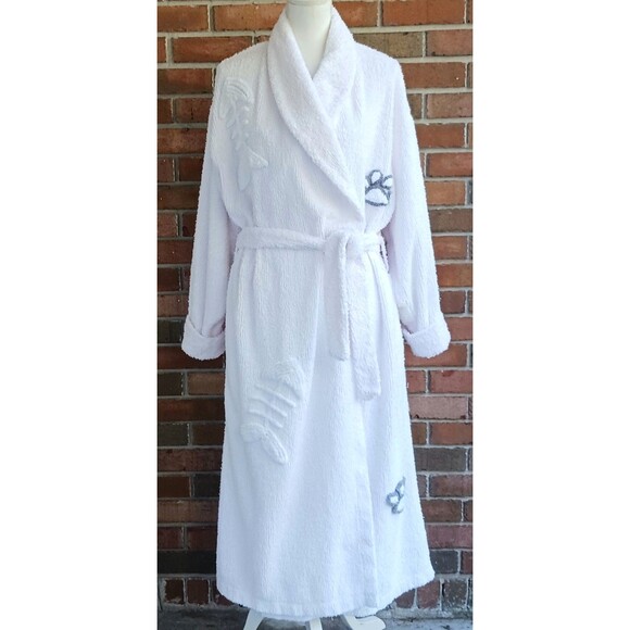 RARE Canyon Group Cozy Cat Lovers Chenille Cotton Long Belted Robe  Sz L - Picture 5 of 10